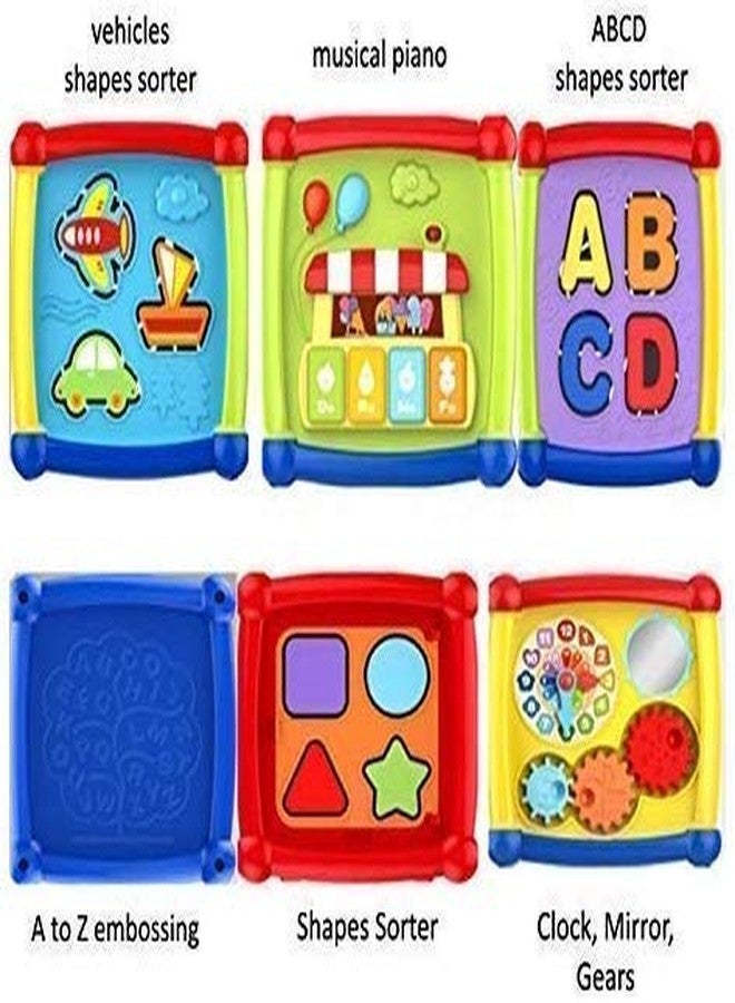 NIJEK STORE مكعب أنشطة الأطفال 6 في 1 من متجر نيجك، يتضمن حروف ABCD، وفرز الأشكال الملونة، وساعة على شكل مركبة، ومفاتيح بيانو، وشجرة حروف الأبجدية، لعبة تعليمية للأطفال - Image 2